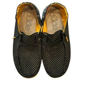 Hey Dude‎ Women's Wendy Funk Floral Dot Shoe Black Gold Size 8